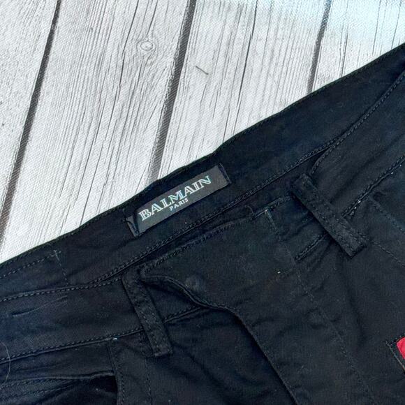 Men’s Balmain Black and Red Stripe Biker Jeans Size 32 - Picture 2 of 5